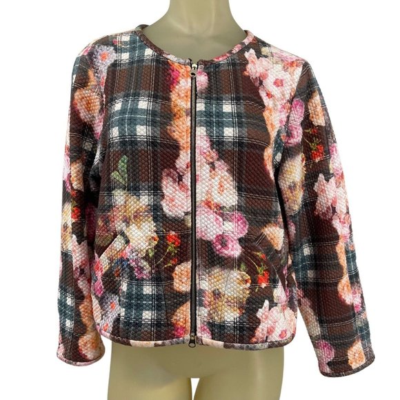 Cartise Jackets & Blazers - Cartise jacket Knit Floral Plaid Textured Womens Size 8 Oversized Pockets Crop